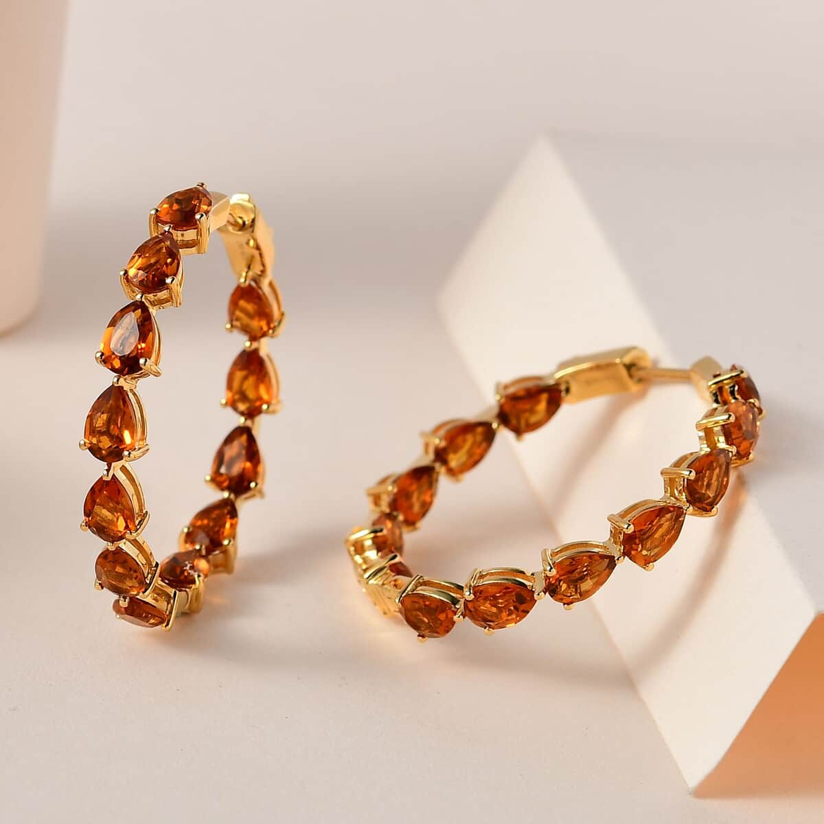 Santa Ana Madeira Citrine Inside Out Hoop Earrings in Vermeil Yellow Gold Over Sterling Silver 8.65 ctw image number 1