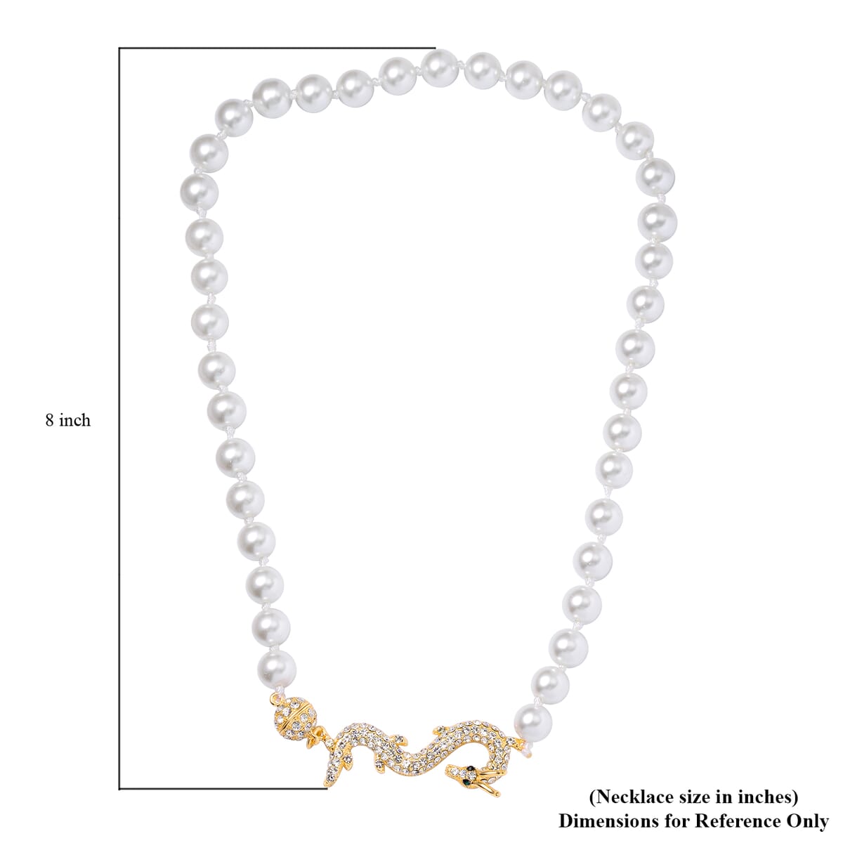 White Shell Pearl, Green and White Austrian Crystal Dragon Necklace in Goldtone 20 Inches image number 4