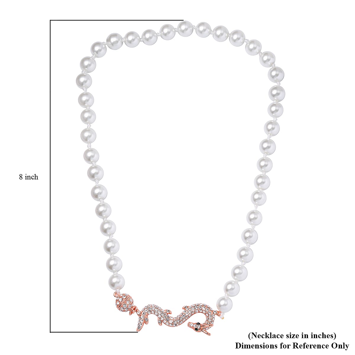 White Shell Pearl, Green and White Austrian Crystal Dragon Necklace in Rosetone 20 Inches image number 4