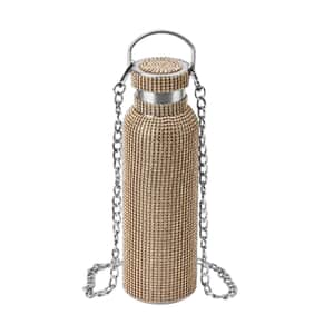 Champagne Rhinestone Crystal Double Walled Stainless Steel Water Bottle with Strap 20oz