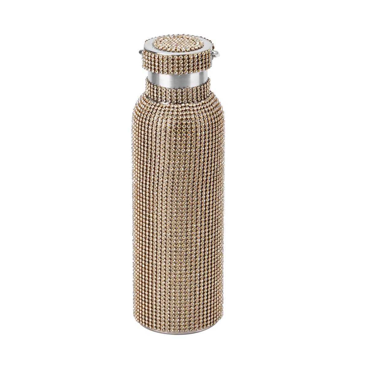 Champagne Rhinestone Crystal Double Walled Stainless Steel Water Bottle with Strap 20oz image number 1