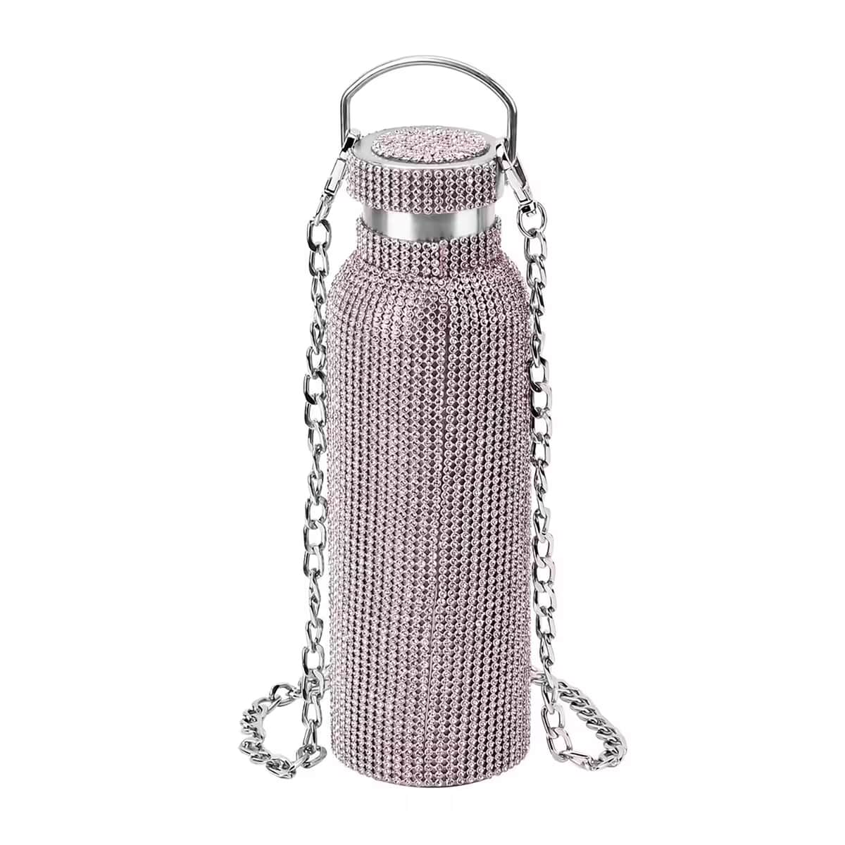 Doorbuster Pink Crystal Double Walled Stainless Steel Water Bottle with Detachable Chain Shoulder Strap 20oz image number 0