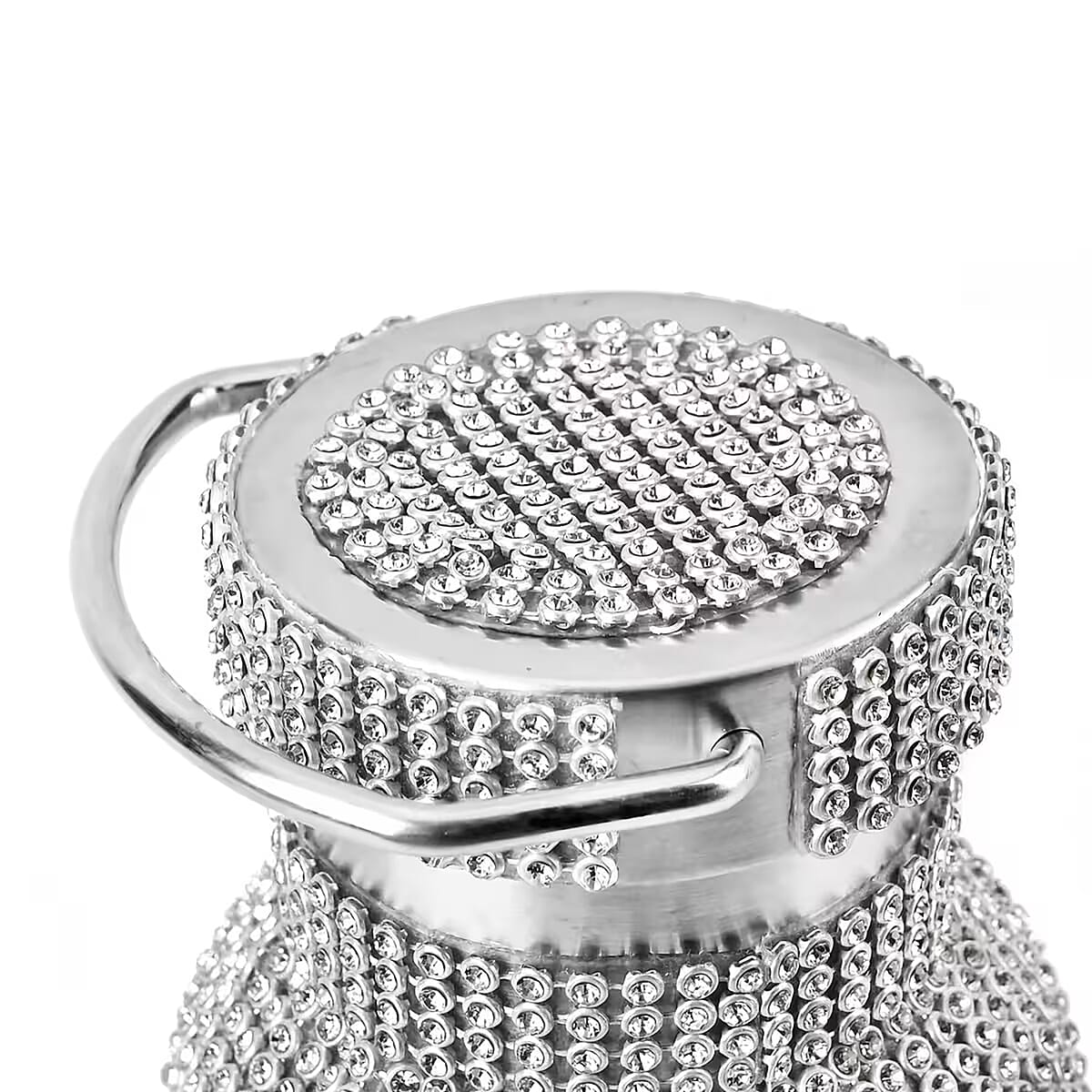 Crystal Studded Double Walled Stainless Steel Water Bottle with Detachable Chain Shoulder Strap 20oz- Silver image number 7