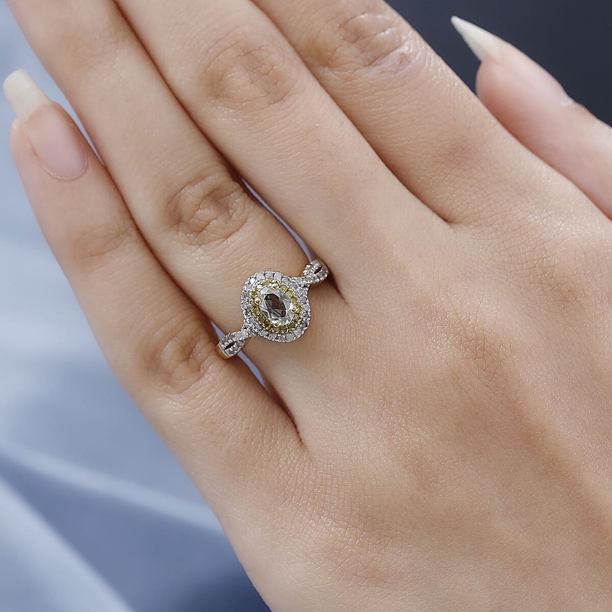 AAA Turkizite, Yellow and White Diamond Double Halo Ring in Vermeil Yellow Gold Over Sterling Silver (Size 5.0) 0.75 ctw image number 2