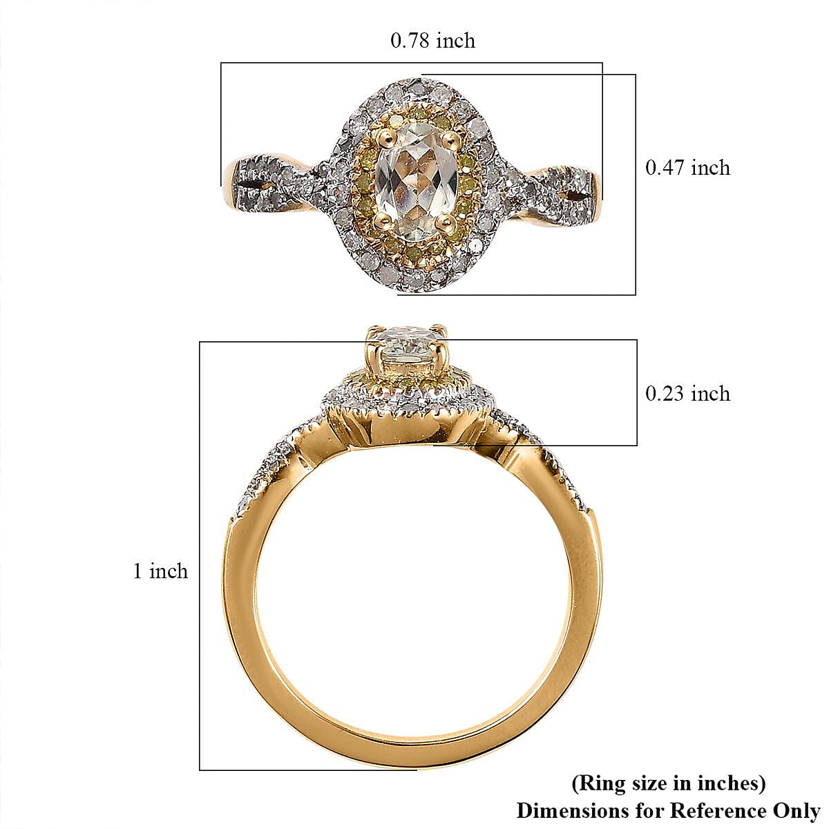 AAA Turkizite, Yellow and White Diamond Double Halo Ring in Vermeil Yellow Gold Over Sterling Silver (Size 5.0) 0.75 ctw image number 5