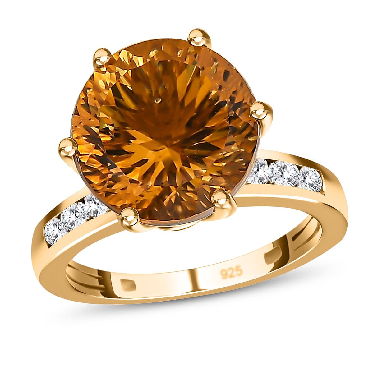 Brazilian Citrine and White Zircon 7.20 ctw Ring in Vermeil Yellow Gold Over Sterling Silver (Size 10.0)
