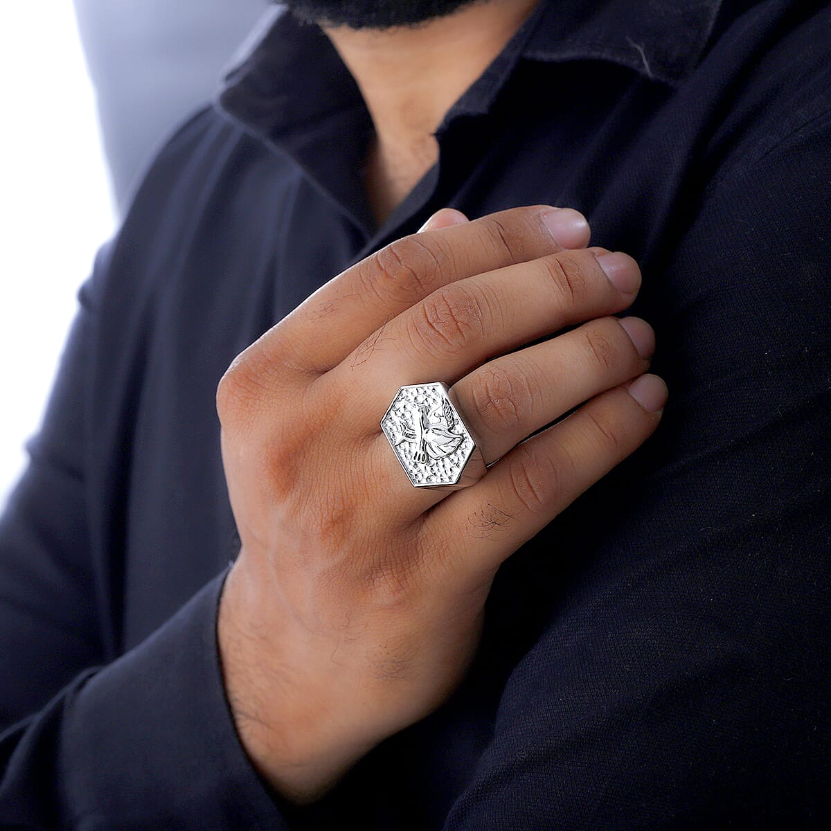 Karis White Diamond Men's Ring in Platinum Bond (Size 9.0) image number 2