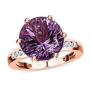 Rose De France Amethyst and White Zircon 7.20 ctw Ring in Vermeil Rose Gold Over Sterling Silver (Size 10.0)
