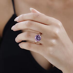 Rose De France Amethyst and White Zircon 7.20 ctw Ring in Vermeil Rose Gold Over Sterling Silver (Size 10.0)