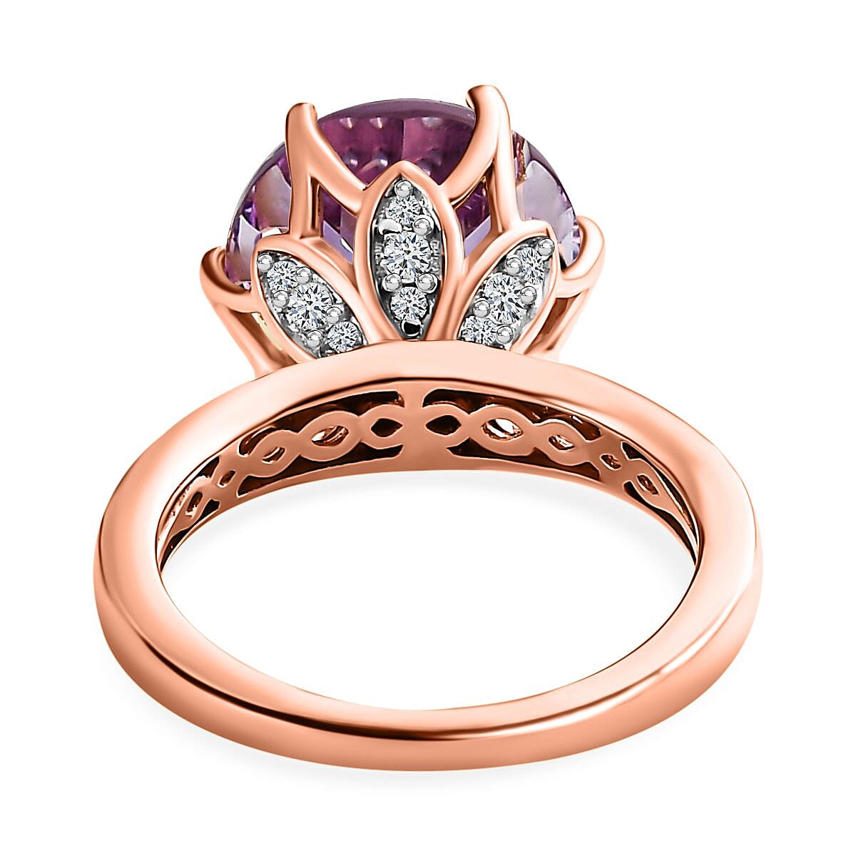 Rose De France Amethyst and White Zircon 7.20 ctw Ring in Vermeil Rose Gold Over Sterling Silver (Size 10.0)