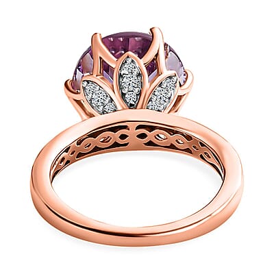 Rose De France Amethyst and White Zircon 7.20 ctw Ring in Vermeil Rose Gold Over Sterling Silver (Size 10.0)