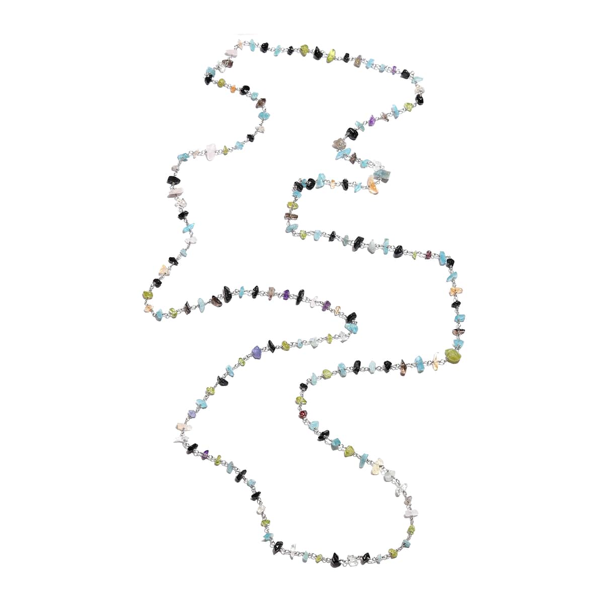 Multi Gemstone Beaded Necklace 48 Inches in Sterling Silver 97.10 ctw image number 0