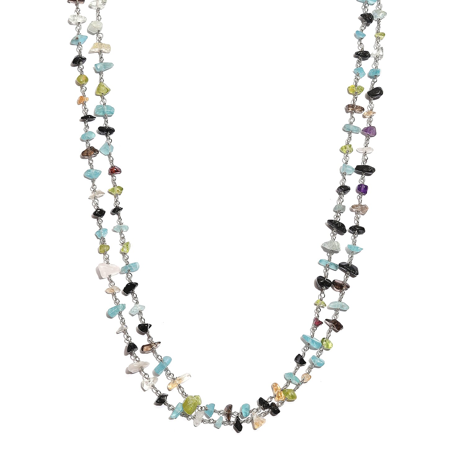 Multi Gemstone Beaded Necklace 48 Inches in Sterling Silver 97.10 ctw