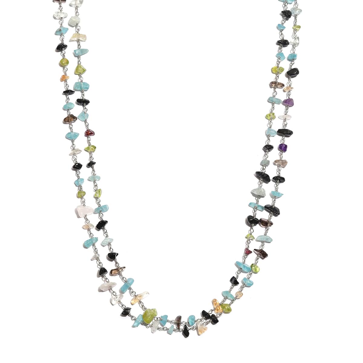 Multi Gemstone Beaded Necklace 48 Inches in Sterling Silver 97.10 ctw image number 3