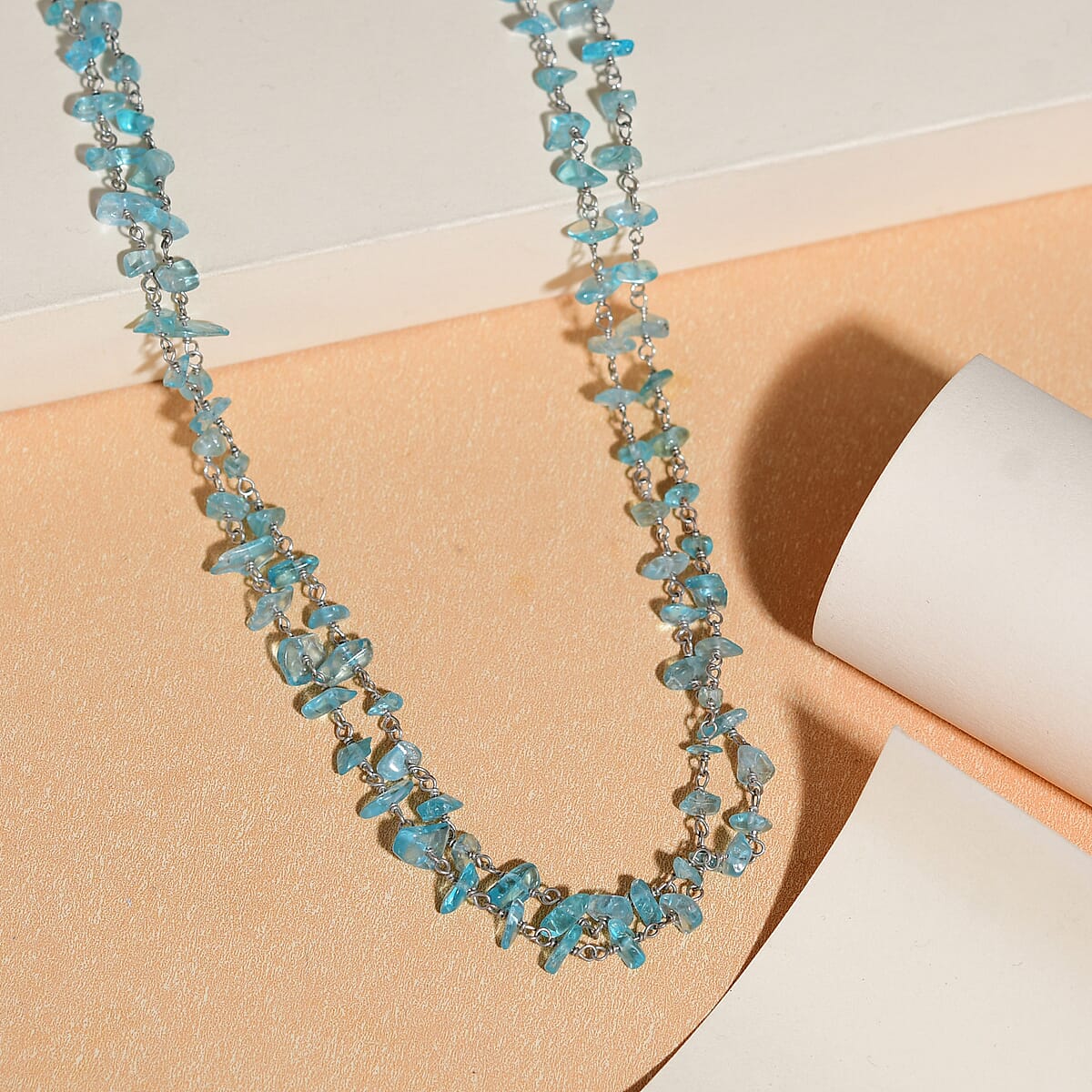 Apatite Beaded Endless Necklace 48 Inches in Sterling Silver 70.60 ctw image number 1