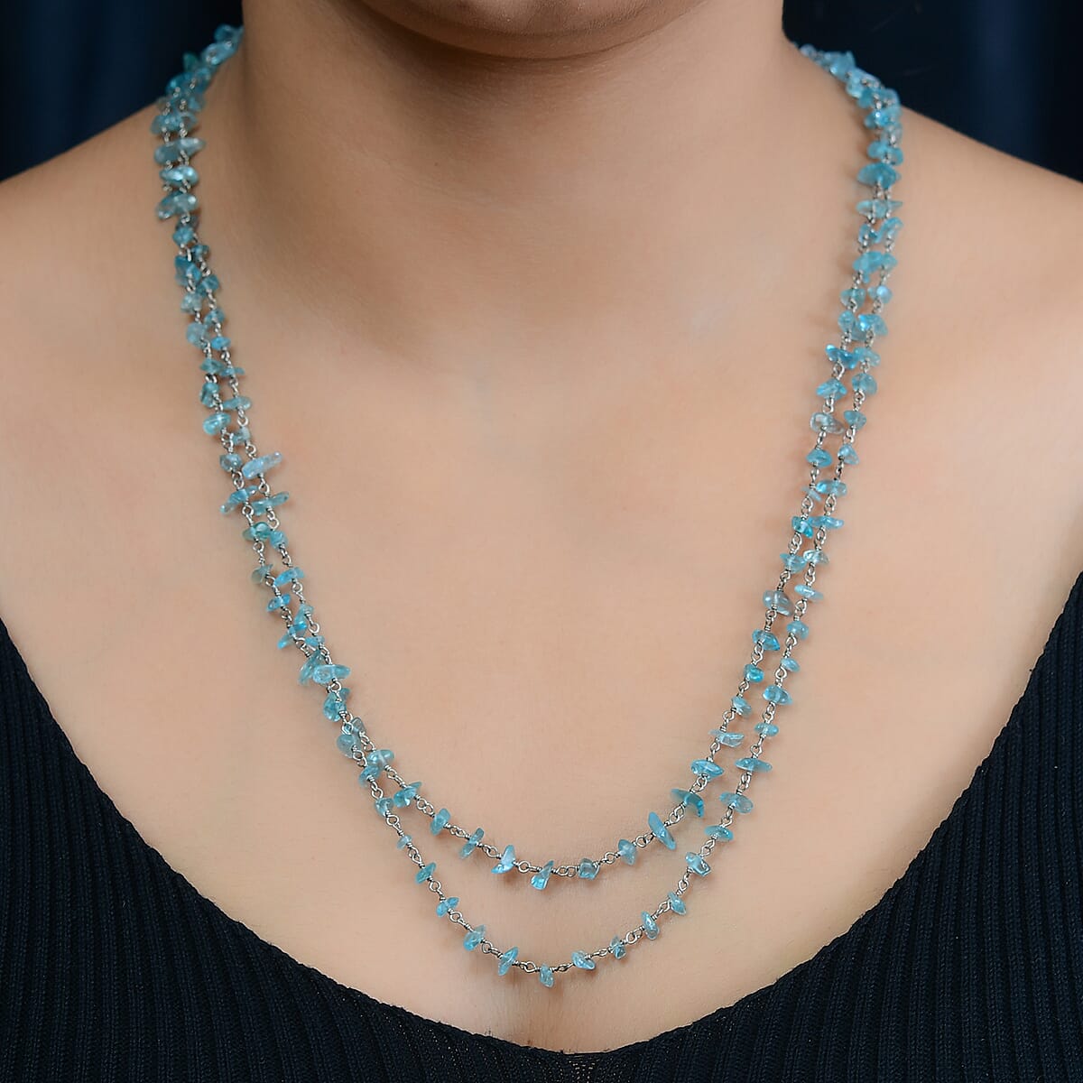Apatite Beaded Endless Necklace 48 Inches in Sterling Silver 70.60 ctw image number 2