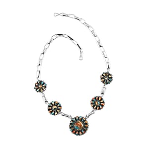 Santa Fe Style Spiny Turquoise Necklace 18 Inches in Sterling Silver 451.50 ctw