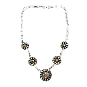 Santa Fe Style Spiny Turquoise Necklace 18 Inches in Sterling Silver 451.50 ctw