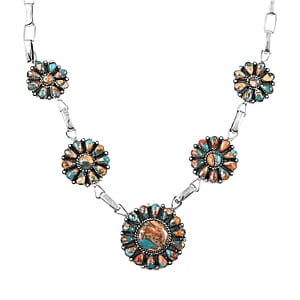 Santa Fe Style Spiny Turquoise Necklace 18 Inches in Sterling Silver 451.50 ctw