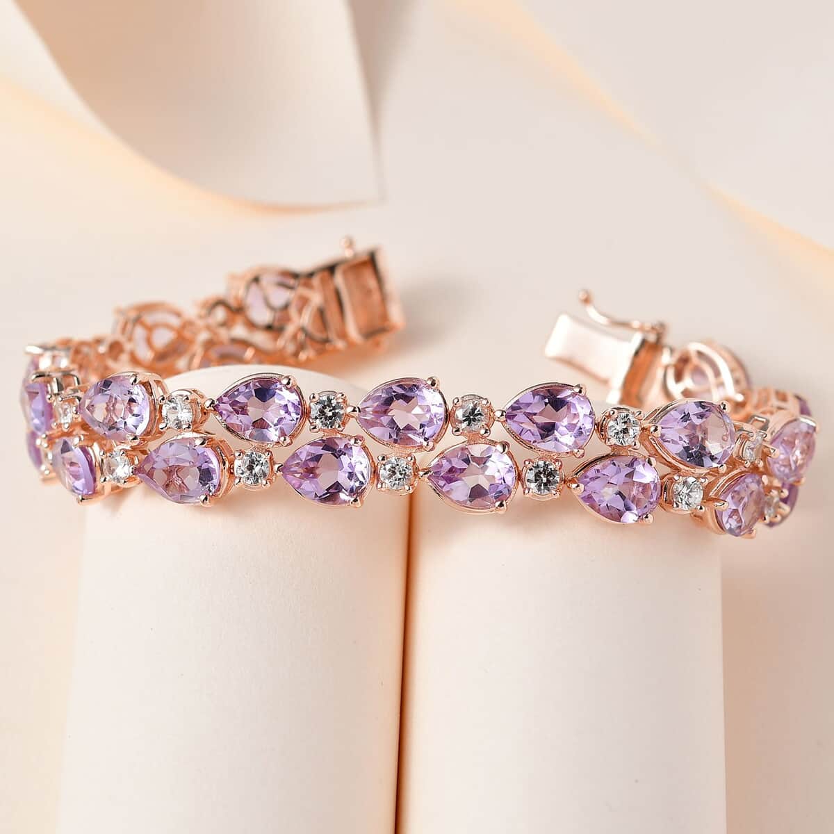 AAA Rose De France Amethyst and White Zircon Bracelet Vermeil Rose Gold Over Sterling Silver (6.50 In) 28.75 ctw image number 1