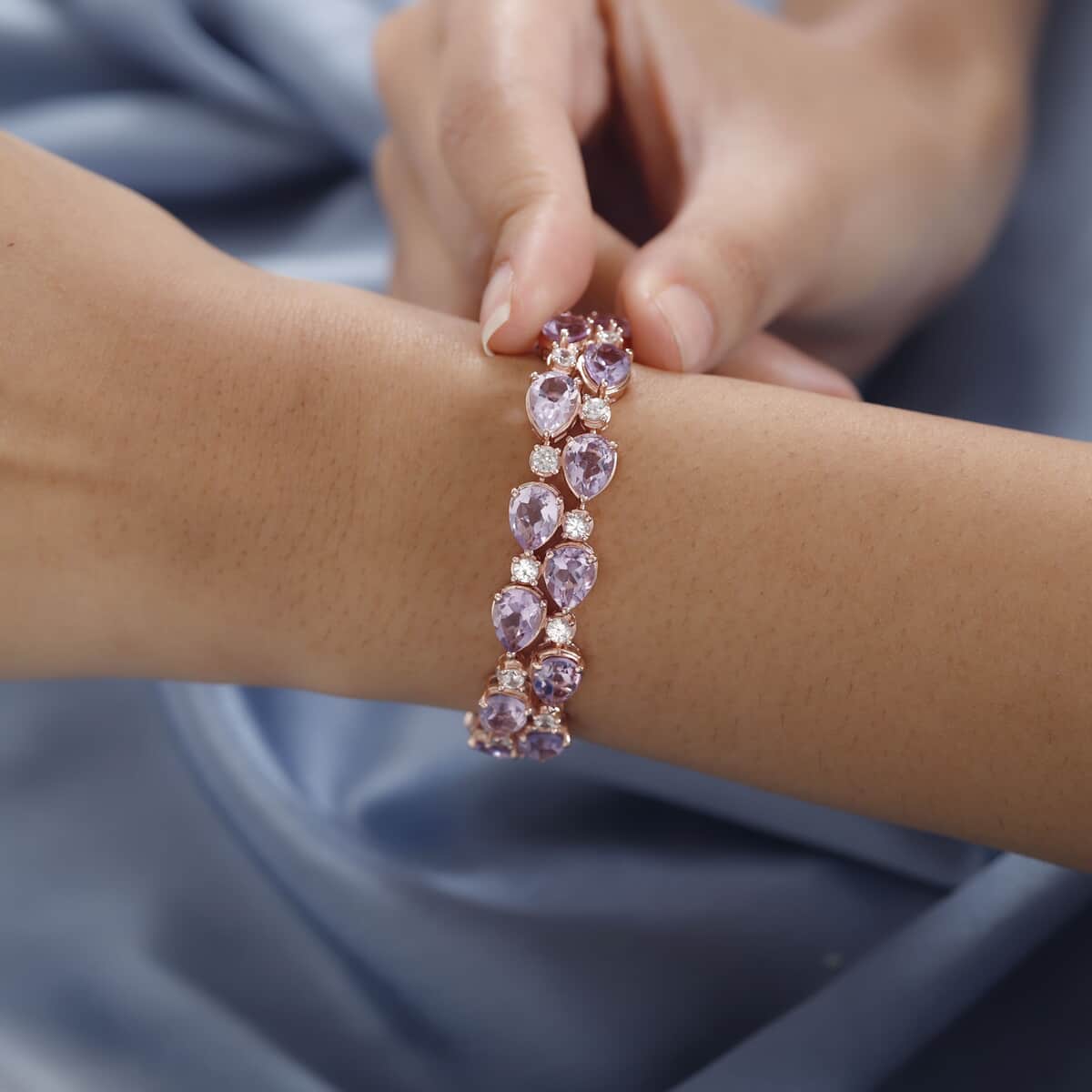 AAA Rose De France Amethyst and White Zircon Bracelet Vermeil Rose Gold Over Sterling Silver (6.50 In) 28.75 ctw image number 2