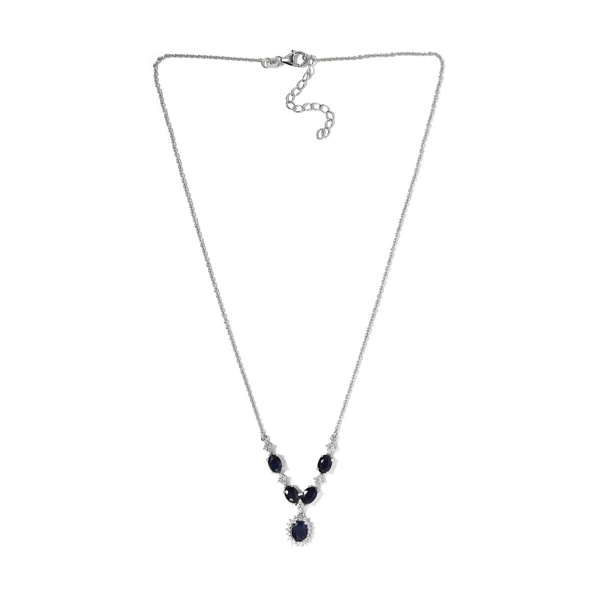 Madagascar Blue Sapphire (DF) and White Zircon Necklace 18 Inches in Platinum Over Sterling Silver 6.20 ctw image number 3