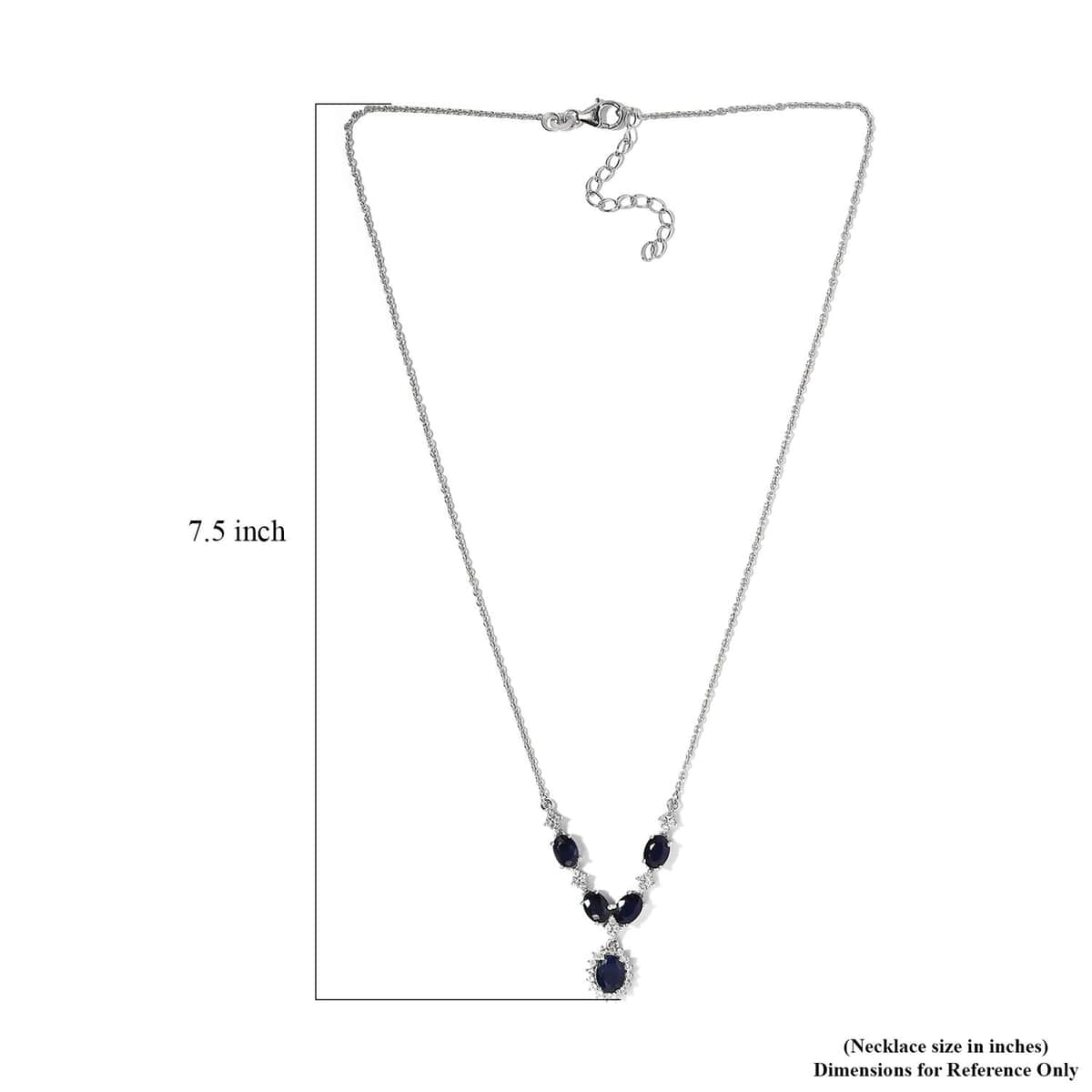 Madagascar Blue Sapphire (DF) and White Zircon Necklace 18 Inches in Platinum Over Sterling Silver 6.20 ctw image number 5