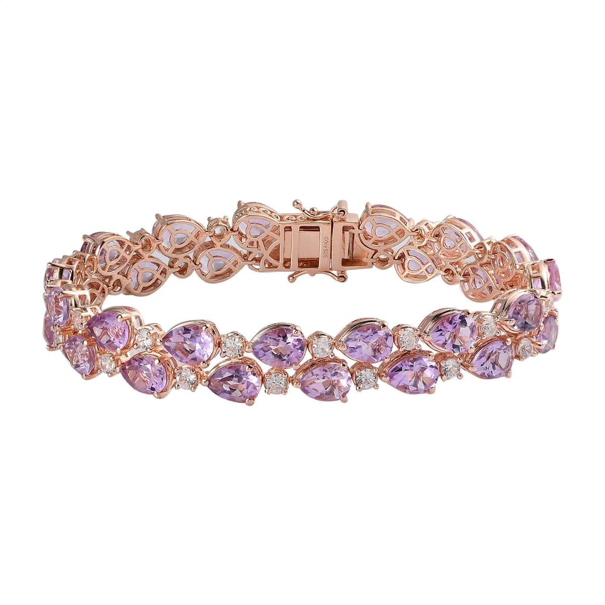 AAA Rose De France Amethyst and White Zircon Bracelet in Vermeil Rose Gold Over Sterling Silver (8.00 In) 36.25 ctw image number 0