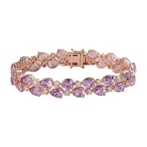 AAA Rose De France Amethyst and White Zircon Bracelet in Vermeil Rose Gold Over Sterling Silver (8.00 In) 36.25 ctw
