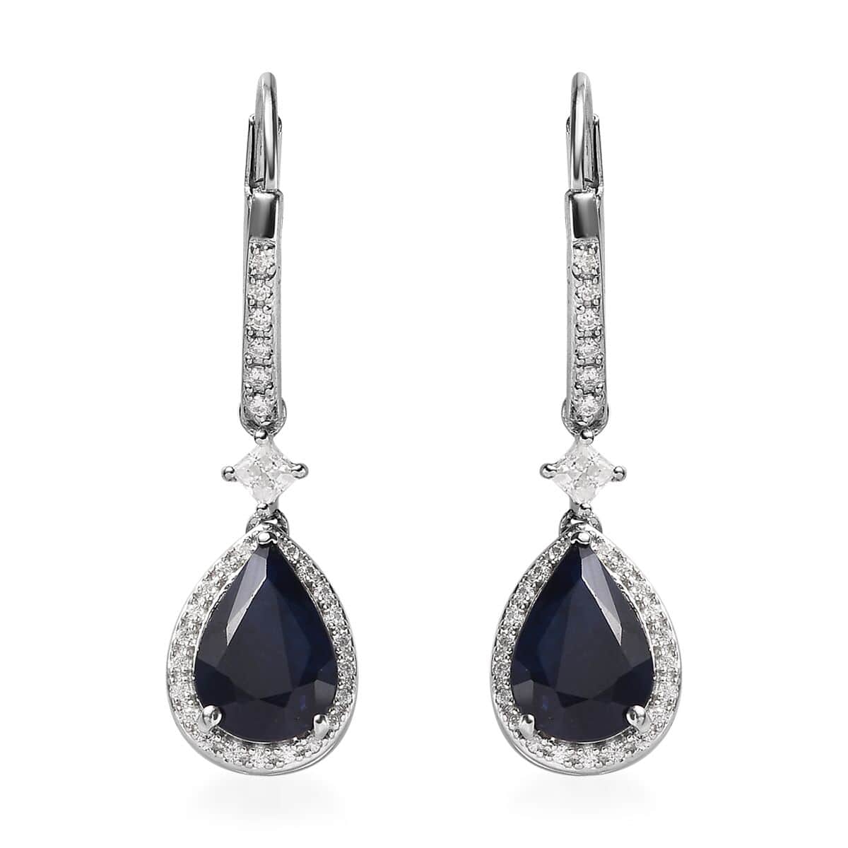Madagascar Blue Sapphire (DF) and Moissanite Lever Back Earrings in Platinum Over Sterling Silver 4.90 ctw image number 0