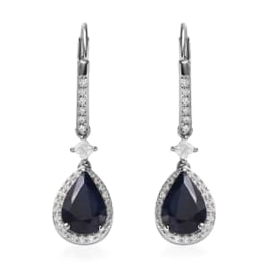 Madagascar Blue Sapphire (DF) and Moissanite Lever Back Earrings in Platinum Over Sterling Silver 4.90 ctw