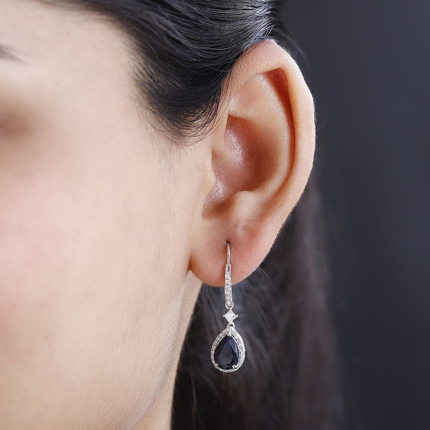 Madagascar Blue Sapphire (DF) and Moissanite Lever Back Earrings in Platinum Over Sterling Silver 4.90 ctw