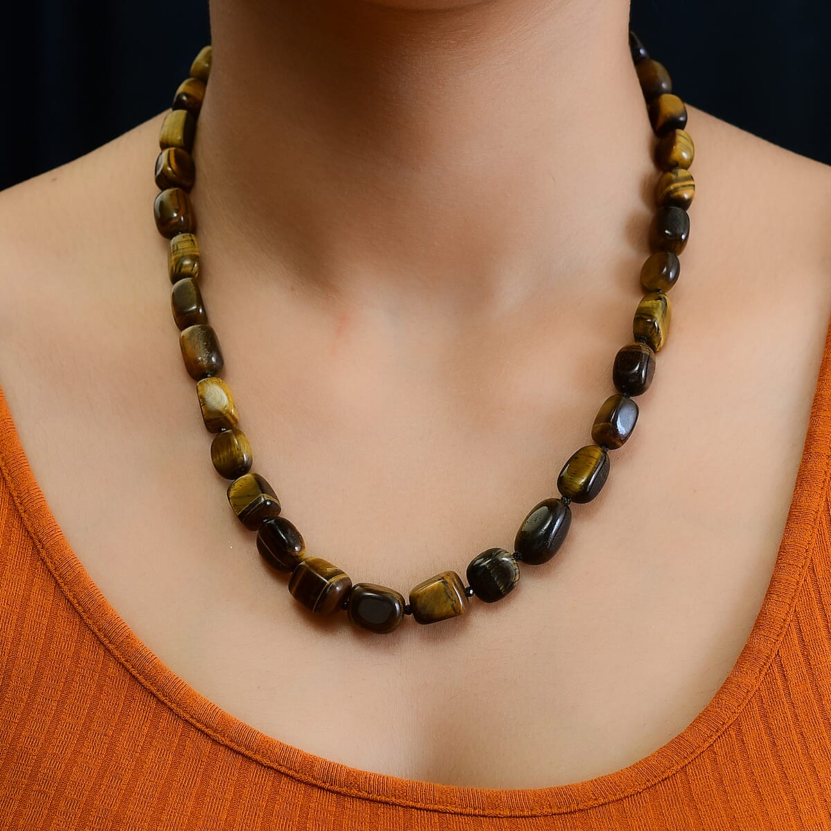 Tiger's Eye and Thai Black Spinel Necklace 20 Inches in Sterling Silver 310.00 ctw image number 2