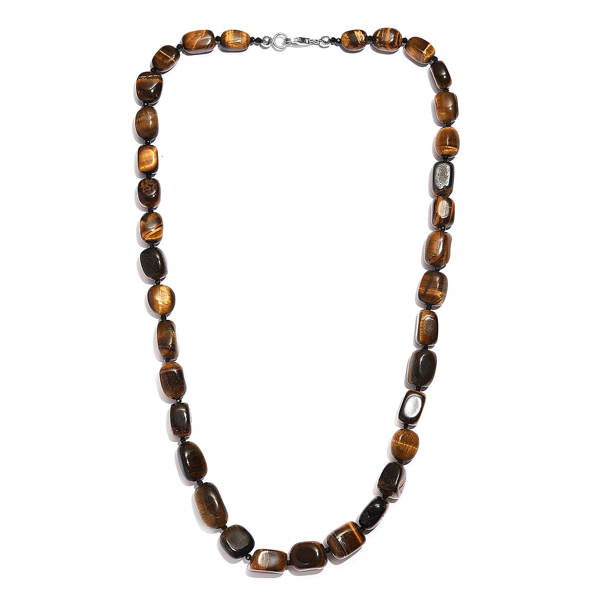 Tiger's Eye and Thai Black Spinel Necklace 20 Inches in Sterling Silver 310.00 ctw image number 3