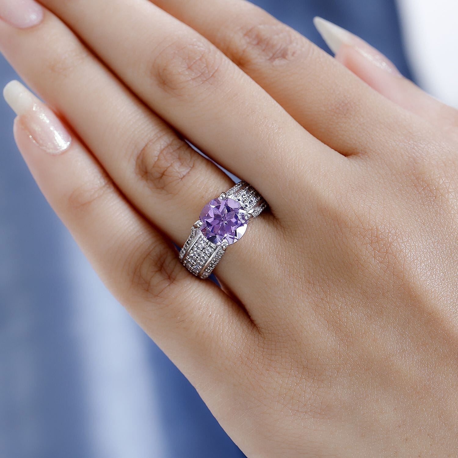 Buy AAA Rose De France Amethyst and White Zircon Bridge Ring