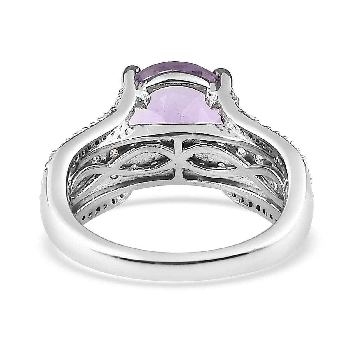 AAA Rose De France Amethyst and White Zircon Bridge Ring in Platinum Over Sterling Silver, Promise Rings (Size 5.0) 3.25 ctw image number 4