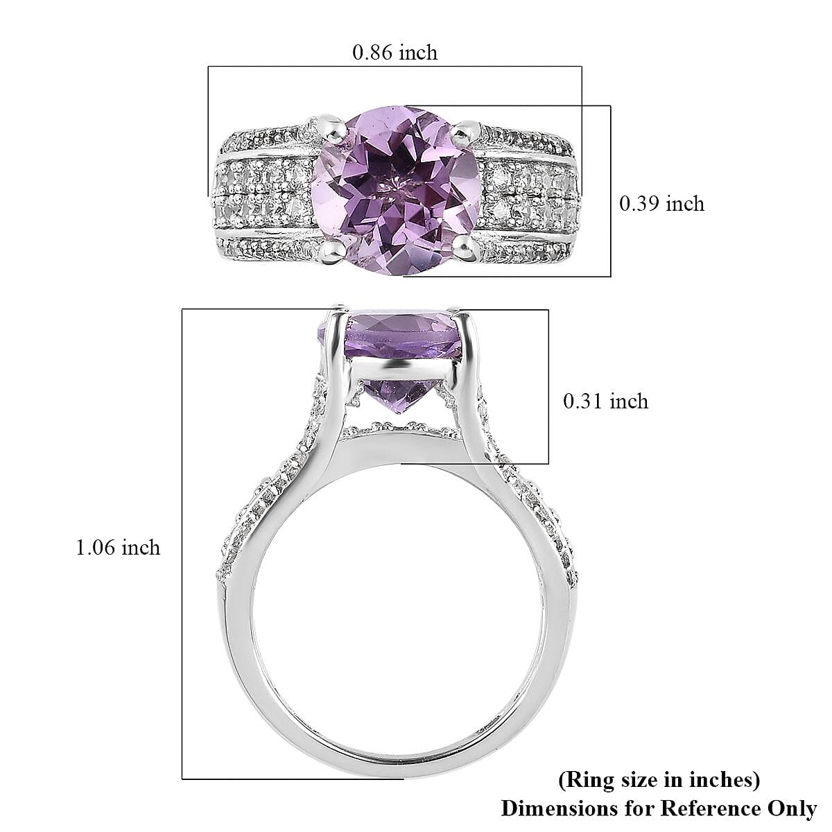 AAA Rose De France Amethyst and White Zircon Bridge Ring in Platinum Over Sterling Silver, Promise Rings (Size 5.0) 3.25 ctw image number 5