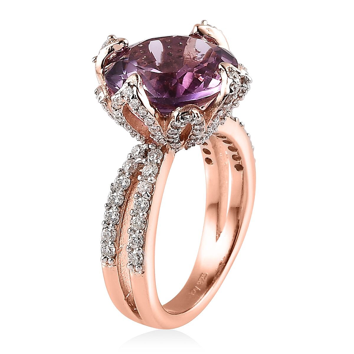 Rose De France Amethyst and Moissanite Ring in Vermeil Rose Gold Over Sterling Silver (Size 6.0) 7.00 ctw image number 3