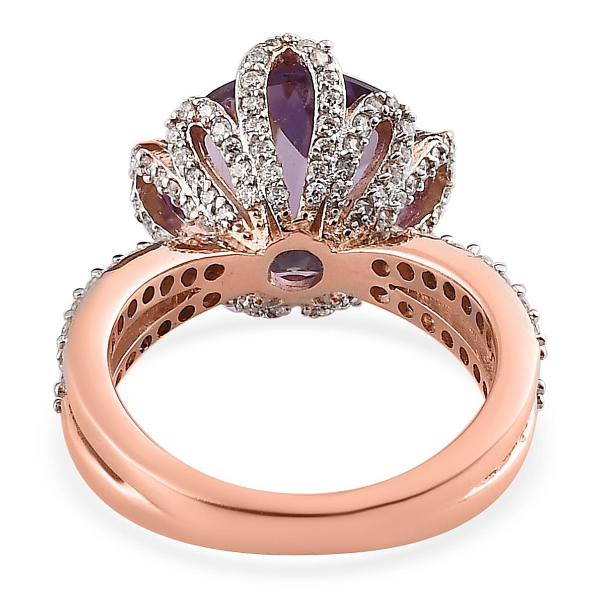 Rose De France Amethyst and Moissanite Ring in Vermeil Rose Gold Over Sterling Silver (Size 6.0) 7.00 ctw image number 4