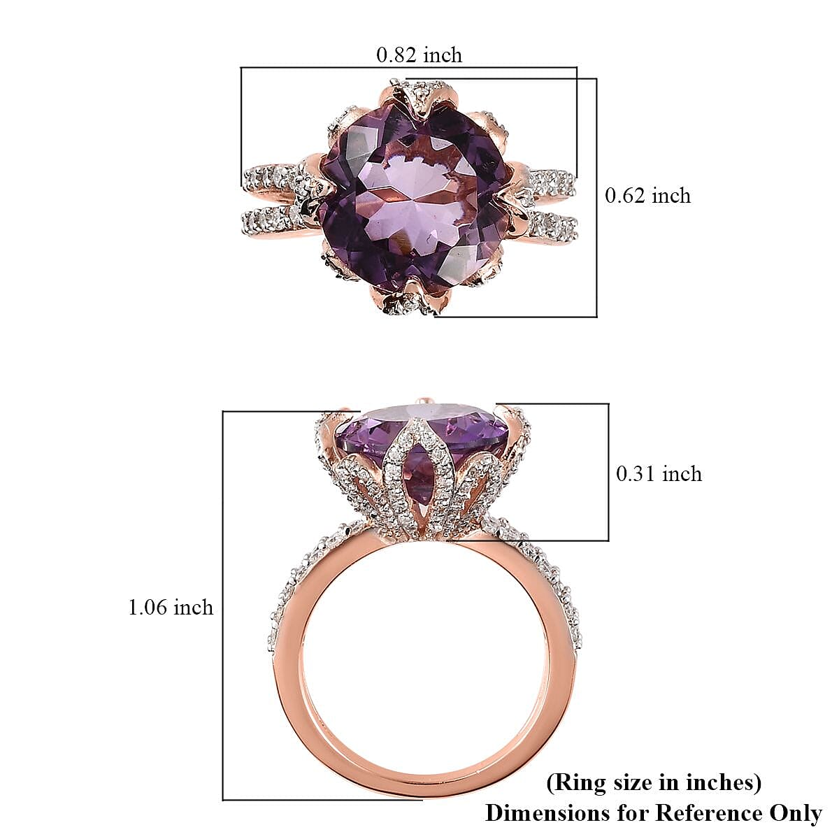 Rose De France Amethyst and Moissanite Ring in Vermeil Rose Gold Over Sterling Silver (Size 6.0) 7.00 ctw image number 5