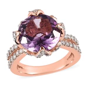 Rose De France Amethyst and Moissanite Ring in Vermeil Rose Gold Over Sterling Silver 7.00 ctw