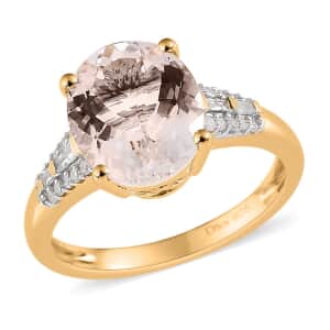 One Time Only Pink Morganite, Diamond Ring in Vermeil YG Over Sterling Silver (Size 10.0) 3.15 ctw