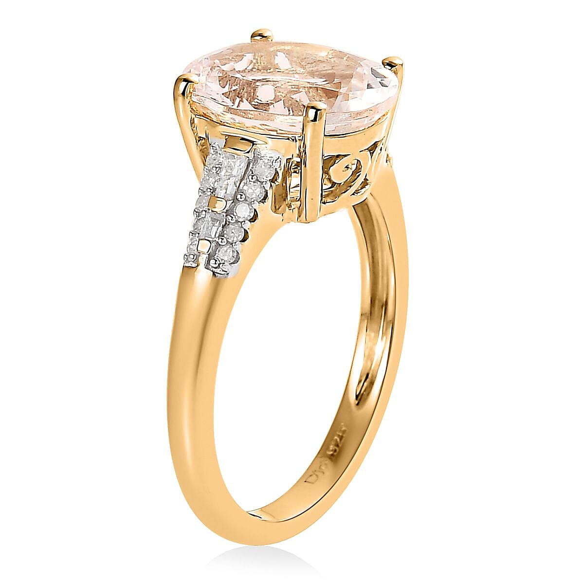 One Time Only Pink Morganite, Diamond Ring in Vermeil YG Over Sterling Silver (Size 10.0) 3.15 ctw image number 2