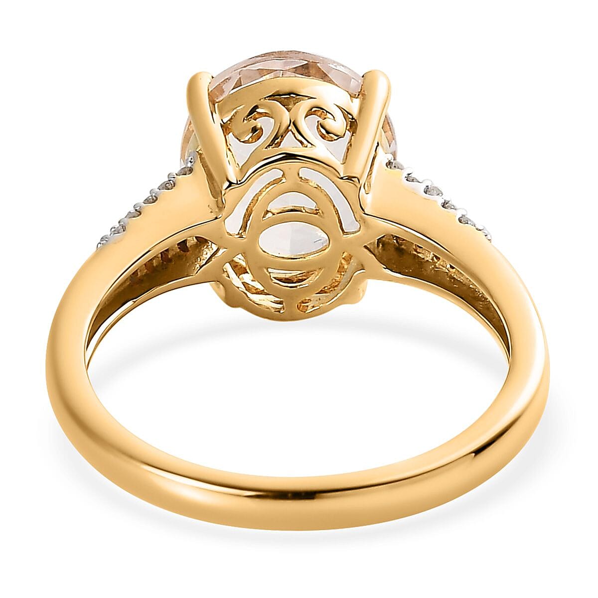 One Time Only Pink Morganite, Diamond Ring in Vermeil YG Over Sterling Silver (Size 10.0) 3.15 ctw image number 3