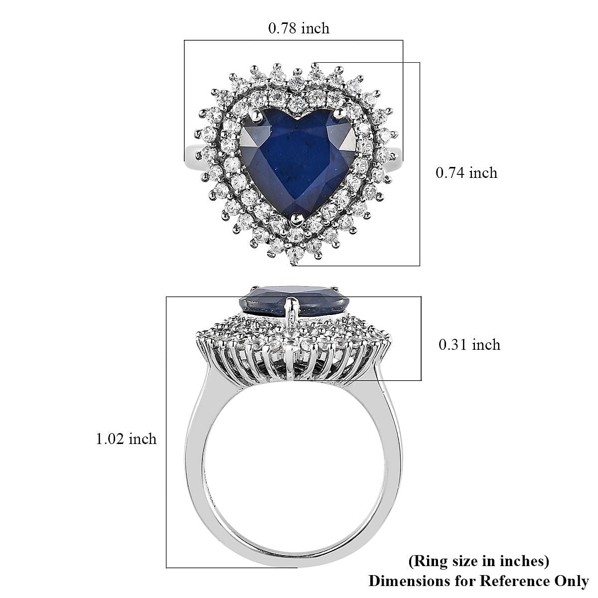 Madagascar Blue Sapphire (DF) and White Zircon Heart Shape Ring in Platinum Over Sterling Silver 5.25 ctw image number 5