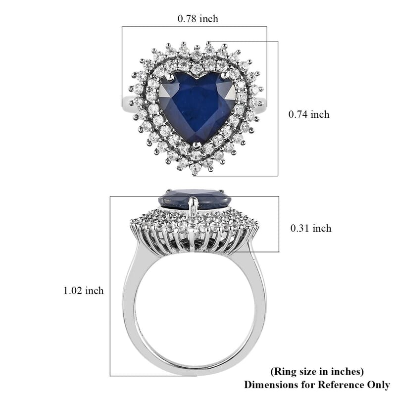 Madagascar Blue Sapphire (DF) and White Zircon Double Halo Heart Ring in Platinum Over Sterling Silver (Size 10.0) 5.25 ctw