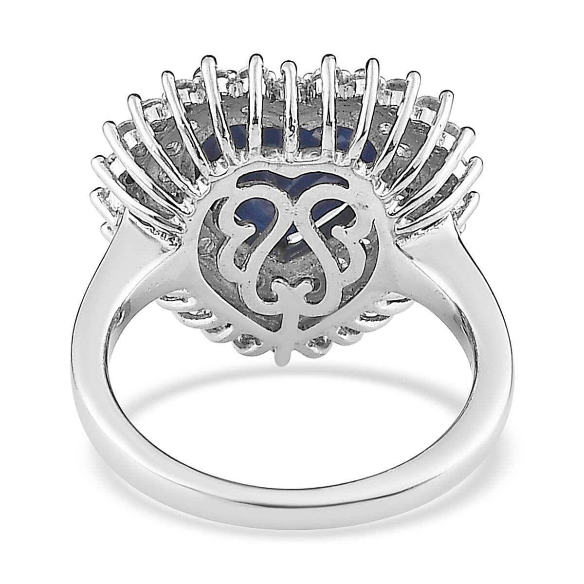 Madagascar Blue Sapphire (DF) and White Zircon Double Halo Heart Ring in Platinum Over Sterling Silver (Size 9.0) 5.25 ctw image number 4