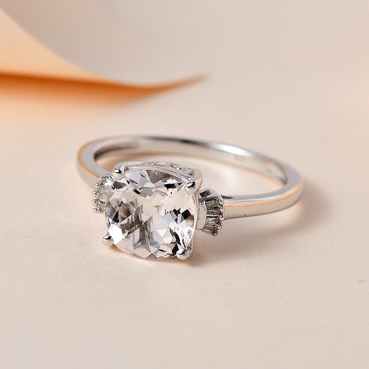 Pink Morganite and Diamond Ring in Platinum Over Sterling Silver (Size 8.0) 1.85 ctw image number 1