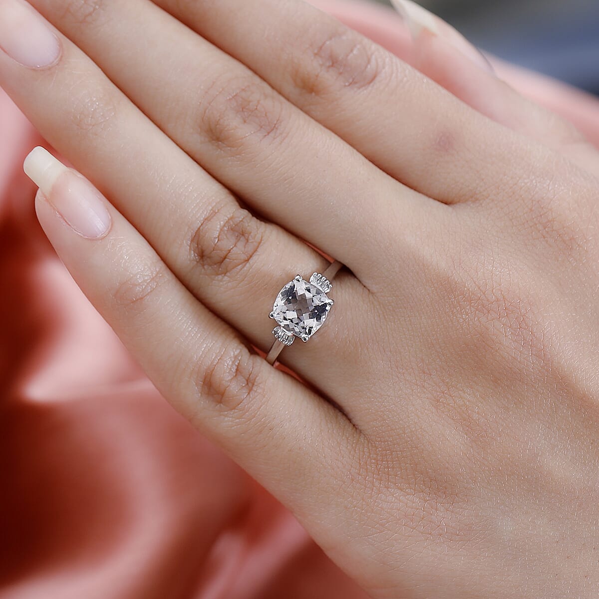 Pink Morganite and Diamond Ring in Platinum Over Sterling Silver (Size 8.0) 1.85 ctw image number 2