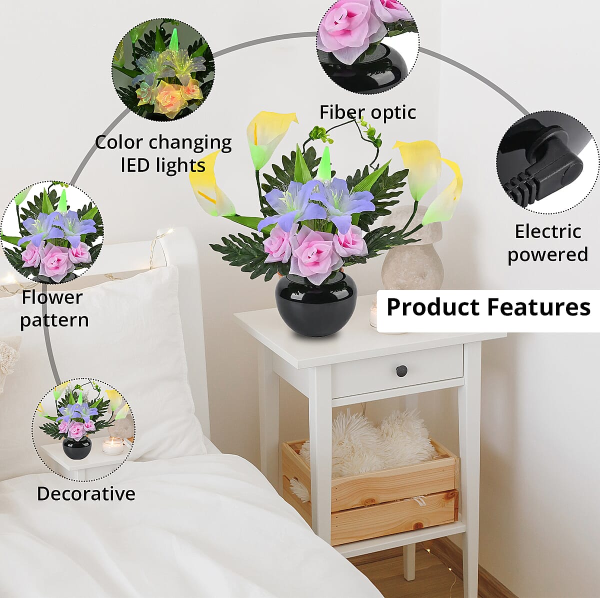 Purple and Pink LED with Color Changing Whell Fiber optic Flowers (11.81"x5.90"x16.53") image number 2